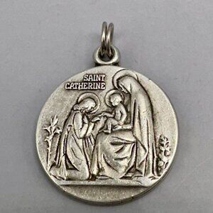 Saint Catherine Pendant Signed Antaya Sterling Silver Religious Medal Charm